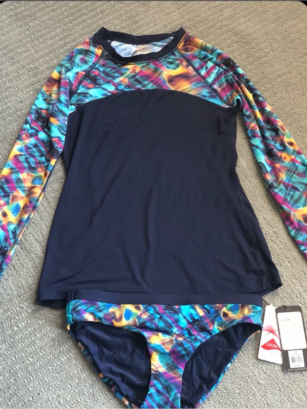 Calia Long Sleeve Rash Guard Set with Multicolor Abstract Print